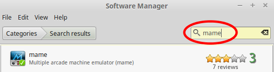 Search for MAME in the Software Manager | Linux Mint